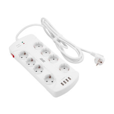 Мережевий фільтр-подовжувач 2E 8XSchuko 3G*1.5мм, 4*USB-A, 3м, White (2E-SP815M3USBWH)